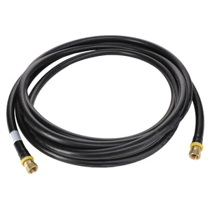 An AGCO | HOSE - AG133500, a coiled black hose with brass fittings on both ends, set against a pristine white background.