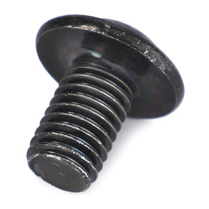 Close-up image of a black, metal, pan head screw with a threaded shaft and circular head, compatible with various Massey Ferguson Models. Product Name: AGCO | Pan Head Screw - 3014722X1. Brand: AGCO.