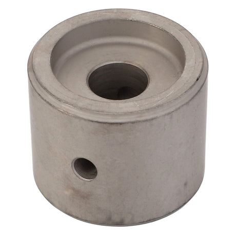 AGCO | Pivot - F119200210960 is a cylindrical metal component featuring a central hole and a smaller side hole. No current product description available.