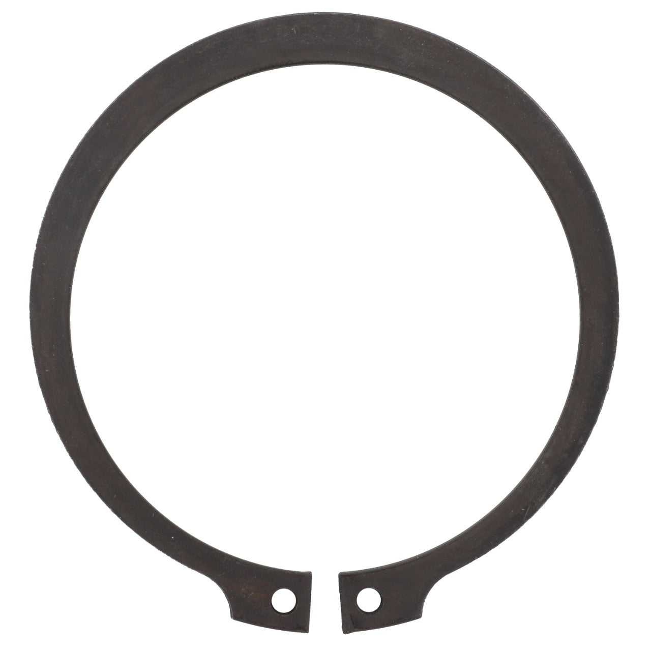 The AGCO External Retaining Ring - 3015244X1, a circular metal snap ring with two holes at the open ends, is used for securing components in machinery and is suitable for Fendt Models.