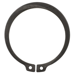 The AGCO LOCK WASHER - F743300020640 is a circular, dark metal retaining ring featuring two small holes near the gap at the bottom. Currently, no additional product description information is available.