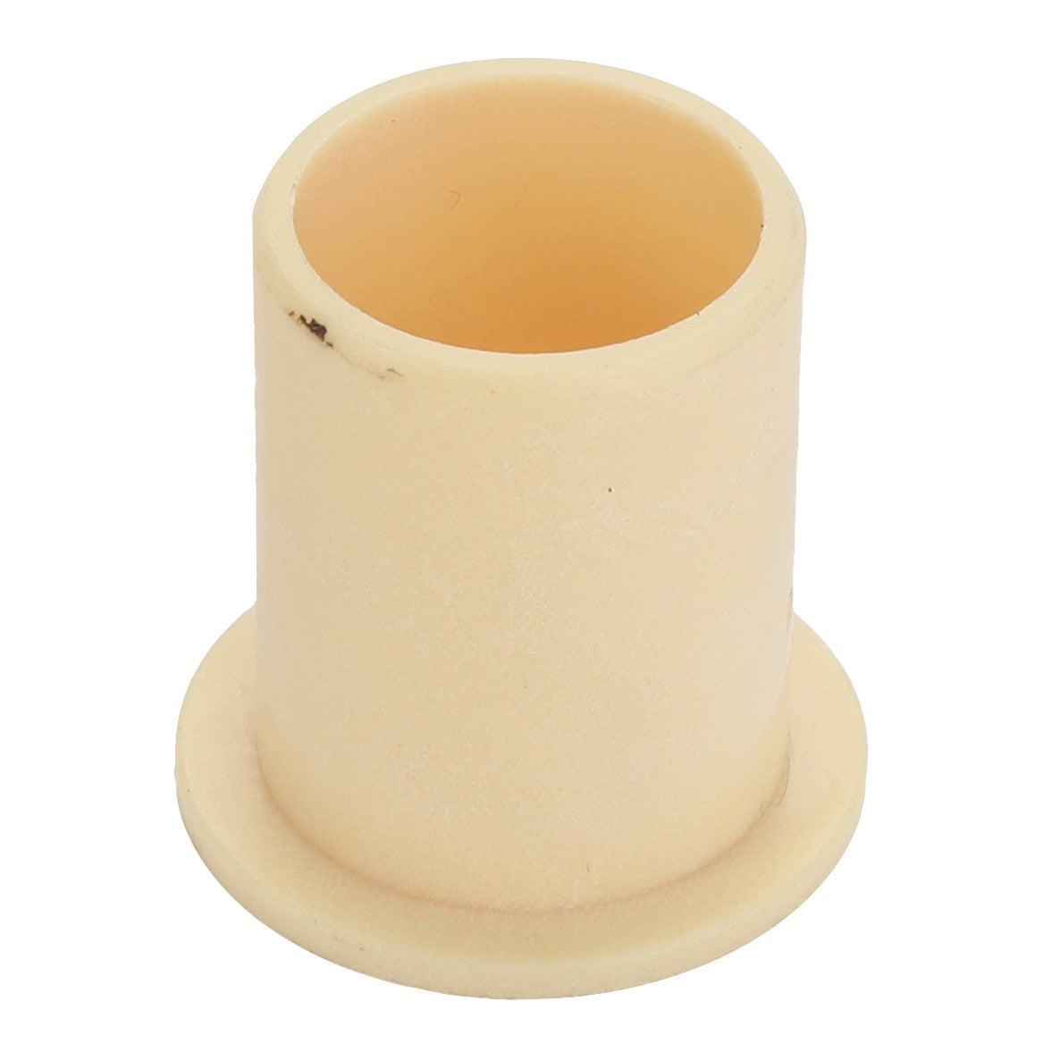 The AGCO Bush - Acp0145880 is a cylindrical beige plastic sleeve featuring a flanged base and an open top. No further product description is available at this time.