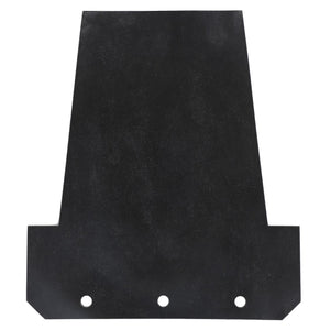 The AGCO | Rubber Strip - Fel200057, produced by AGCO, is a black rubber sheet with a trapezoidal shape, featuring three holes along the bottom edge and a uniform surface texture. It's ideal for use with Fendt Models.