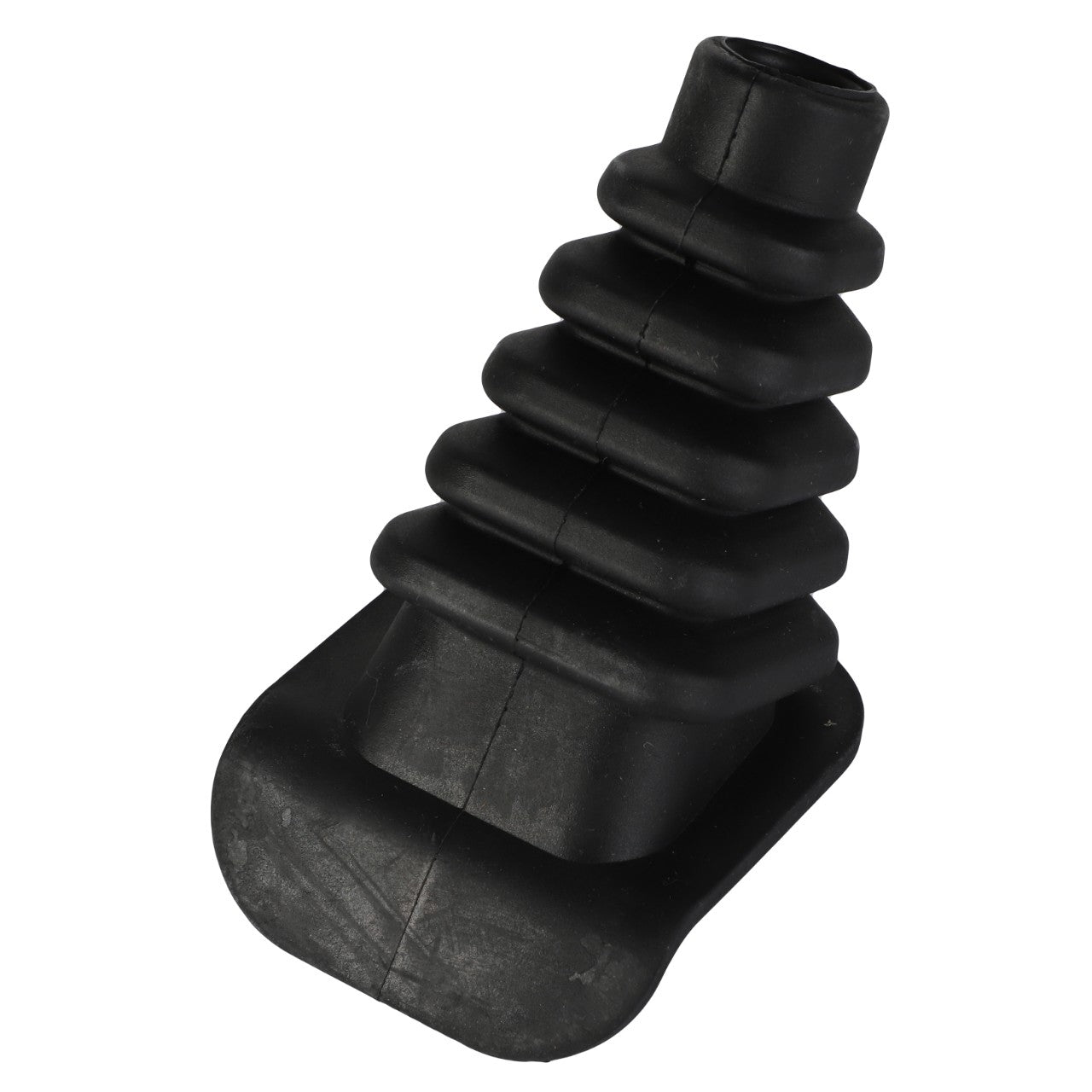 No description available for the AGCO black rubber accordion-style protective boot with multiple folds and a rectangular base, product code 0.010.5306.0.