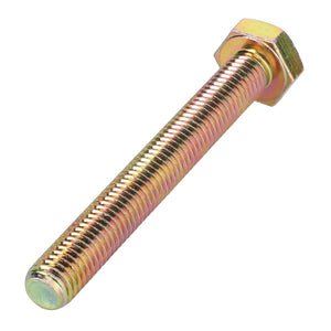 An image of the AGCO Hexagonal Head Bolt - 390122X1 in a gold finish, featuring a threaded shaft ideal for securing components on Massey Ferguson models.