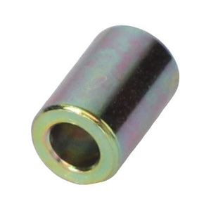 A close-up of the AGCO Spacer Sleeve - Fel153283, a cylindrical metal spacer with a hollow center, displaying a metallic finish. No current product description available.