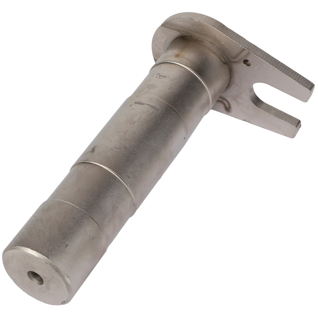 The AGCO | Pin - Acx2731180 is a cylindrical metal pin featuring a notched rectangular tab on one end, crafted for securing or connecting mechanical parts. Currently, no additional product description information is available.