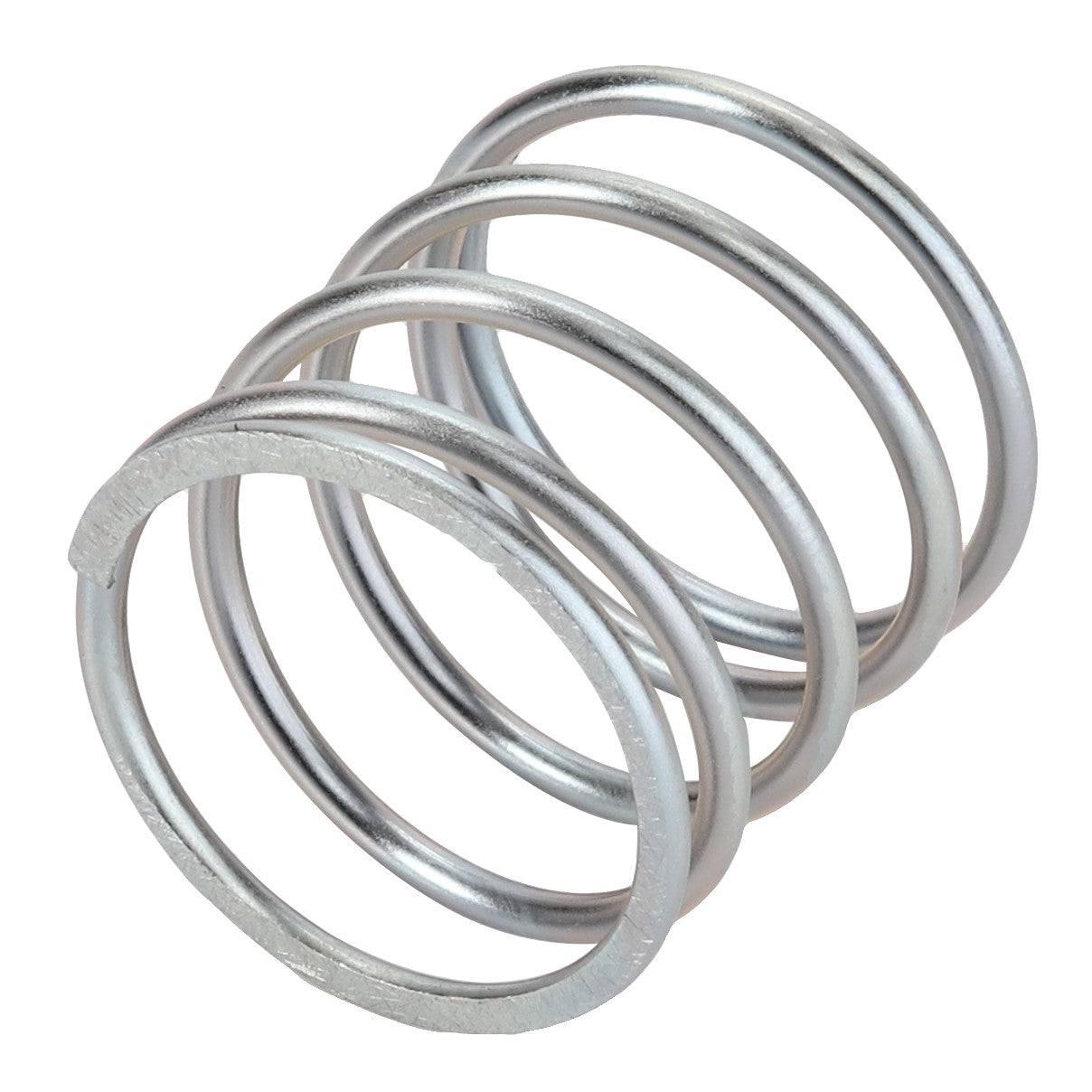 The AGCO SPRING - D28700136, a coiled metal spring featuring four complete turns and an unfinished end, offers versatility for various applications.