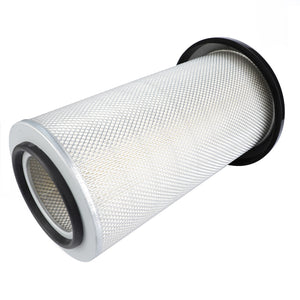 The AGCO | Engine Air Filter - V836331743 is a cylindrical air filter featuring a metal mesh exterior and rubberized rings at both ends, designed for use in machinery or vehicles to enhance filtration efficiency and prolong service life.