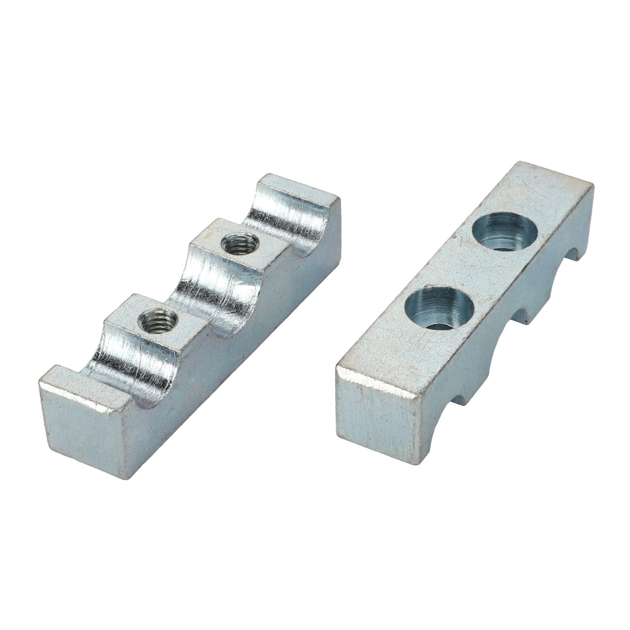 Two AGCO clamps (model Acp0670640) with threaded holes and grooved edges, positioned side by side on a white background. No current product description available.