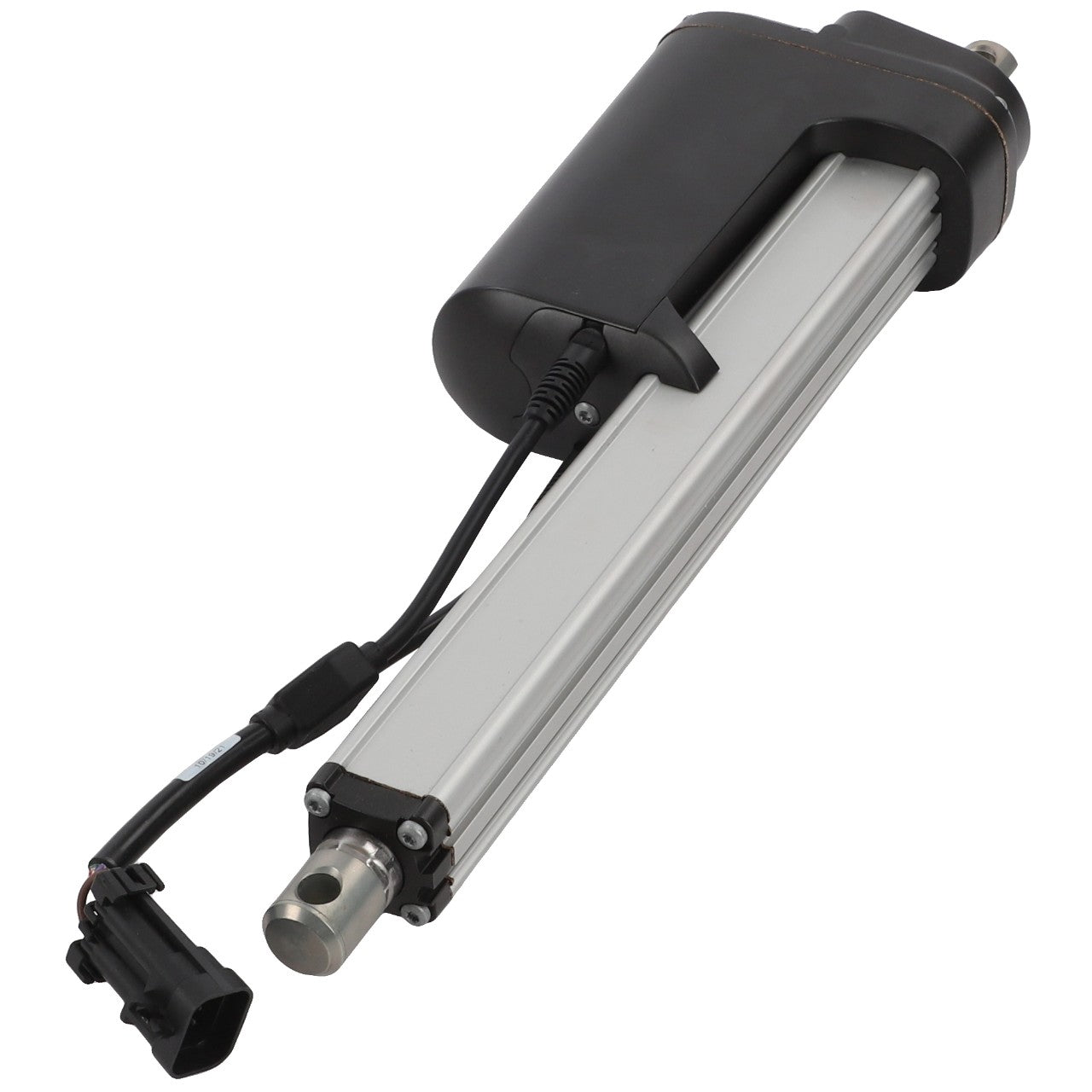 The AGCO | Actuator - Acw0598780 by AGCO is an electric linear actuator with a black motor housing and silver metal body, featuring a connector cable at one end. Unfortunately, no current product description information is available.