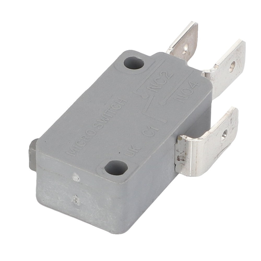 AGCO | MICRO SWITCH - D45080034 by AGCO is a grey micro switch featuring two terminals labeled NO4 and NC2, and three mounting holes on the housing. Please note that no current product description information is available.