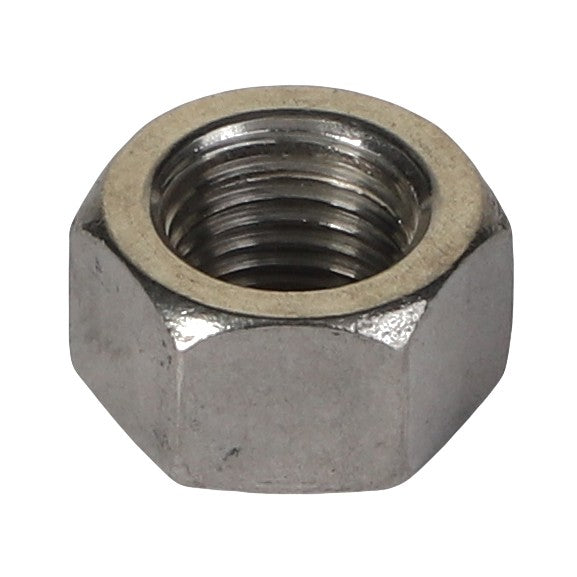 A close-up view of the AGCO | NUT - AG000036, a hexagonal metal nut with internal threading used for fastening bolts, can be seen in the product description.