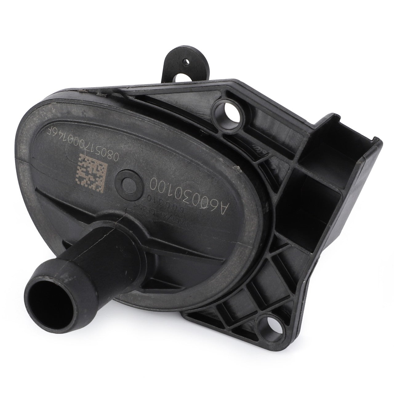 A black plastic automotive component from AGCO, named "AGCO | Cock - Acw1681250," featuring a cylindrical protrusion, several mounting points, a QR code, and labeled with the code 4003070100. Please note that no additional product description information is available at this time.