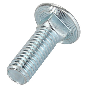 Close-up of the AGCO Carriage Bolt - Acp0029920. The bolt features a flat, circular head and a precisely threaded shaft, reflecting light off its smooth metal surface.