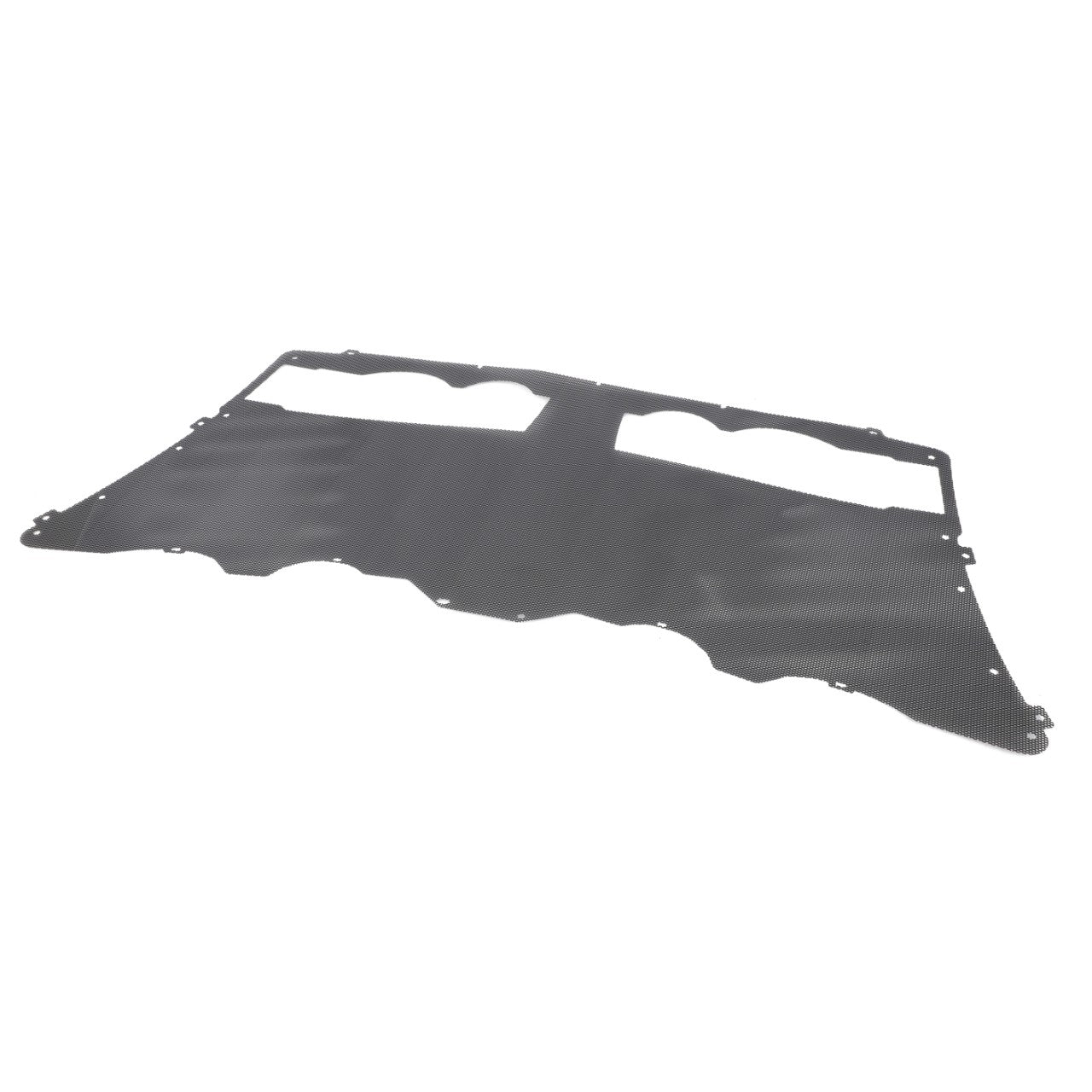 The AGCO Grille, Front - 4382373M4 is a black, rectangular automotive part with multiple cutouts and mounting holes, engineered as a protective or structural panel, perfect for Massey Ferguson models.