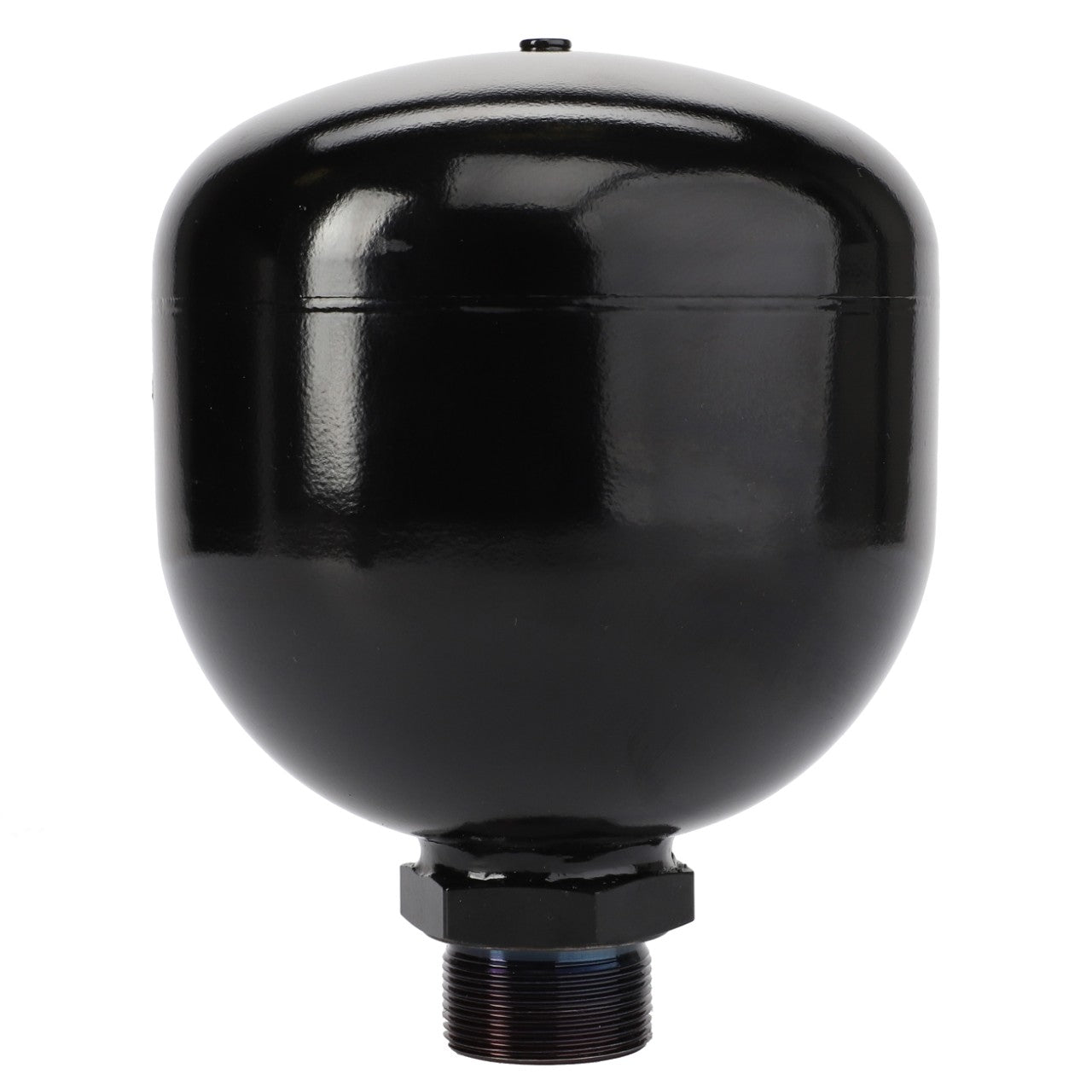 A black, oval-shaped expansion tank with a threaded connection at the bottom. Please note: No current product description available. Product Name: AGCO | Accumulator - Acp0383000; Brand Name: AGCO.