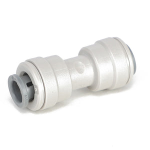 The AGCO AIR REGULATOR - AG516477 by AGCO is a white plastic push-to-connect pipe fitting featuring two gray ends, perfect for seamlessly joining same-sized pipes or hoses in plumbing and fluid systems.