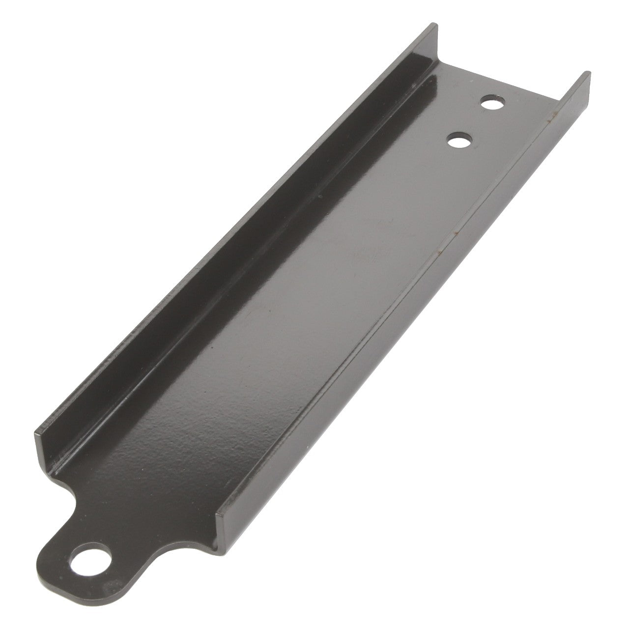 The AGCO Bracket - Acw1960630 is a flat, rectangular metal bracket featuring a raised edge on three sides and two holes near one end.