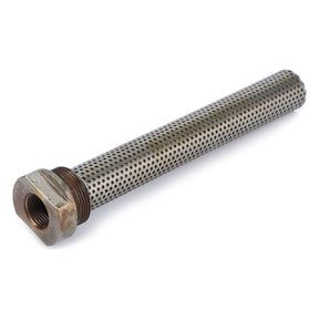 The AGCO Hydraulic Filter Cartridge - H139861030110 is a metal cylindrical pipe with a perforated surface and threaded ends, designed to extend equipment service-life and reduce maintenance costs.