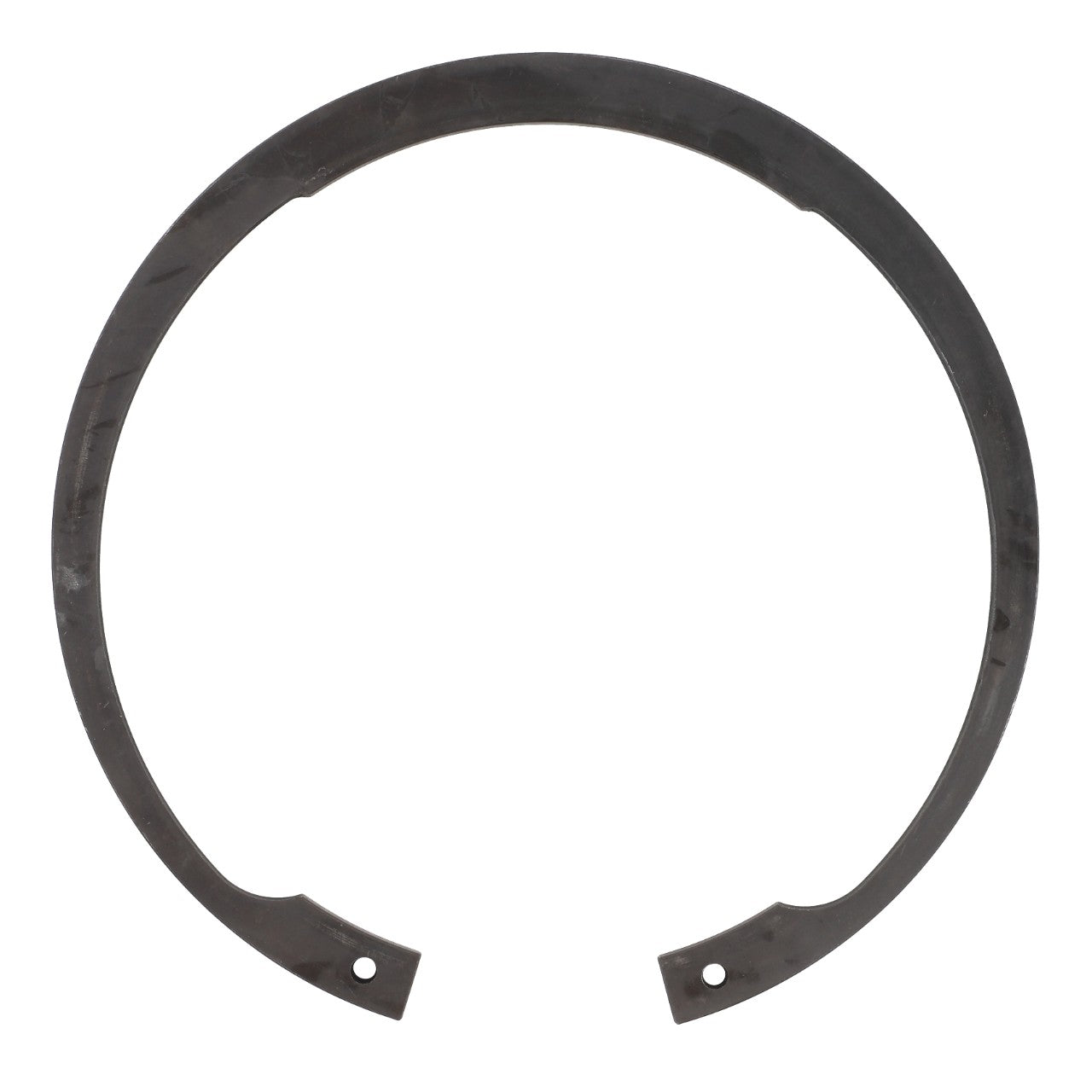 The AGCO Snap Ring - Acp0410970 is a metallic circular retaining ring featuring two small holes near its open ends; no current product description available.