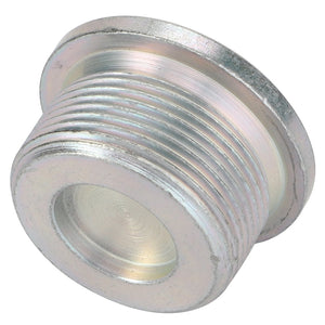 The AGCO SCREW - F835300020200 is a metallic threaded plug featuring a round, flat top surface and ridged sides. No current product description information is available.