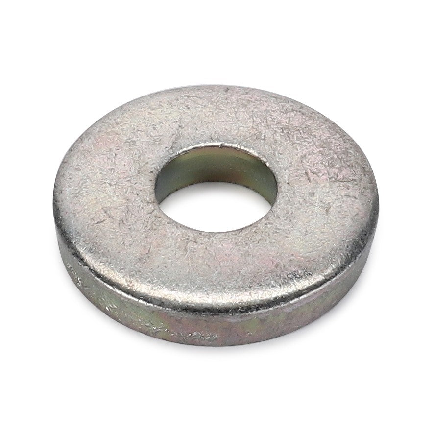 The AGCO | FLAT WASHER - D20400408 is a smooth, round metallic washer with a central hole, commonly used in mechanical assemblies.