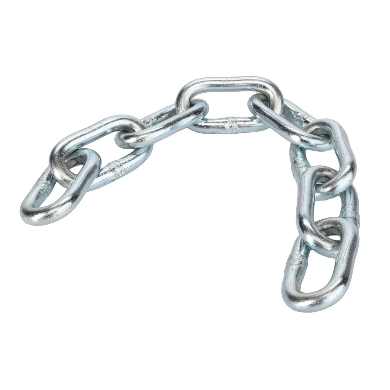 Introducing the AGCO | Chain Floating Slide Retaining - La321956050 by AGCO, a short metallic chain featuring six interlinked, oval-shaped links, engineered for high fatigue strength to ensure peak efficiency.