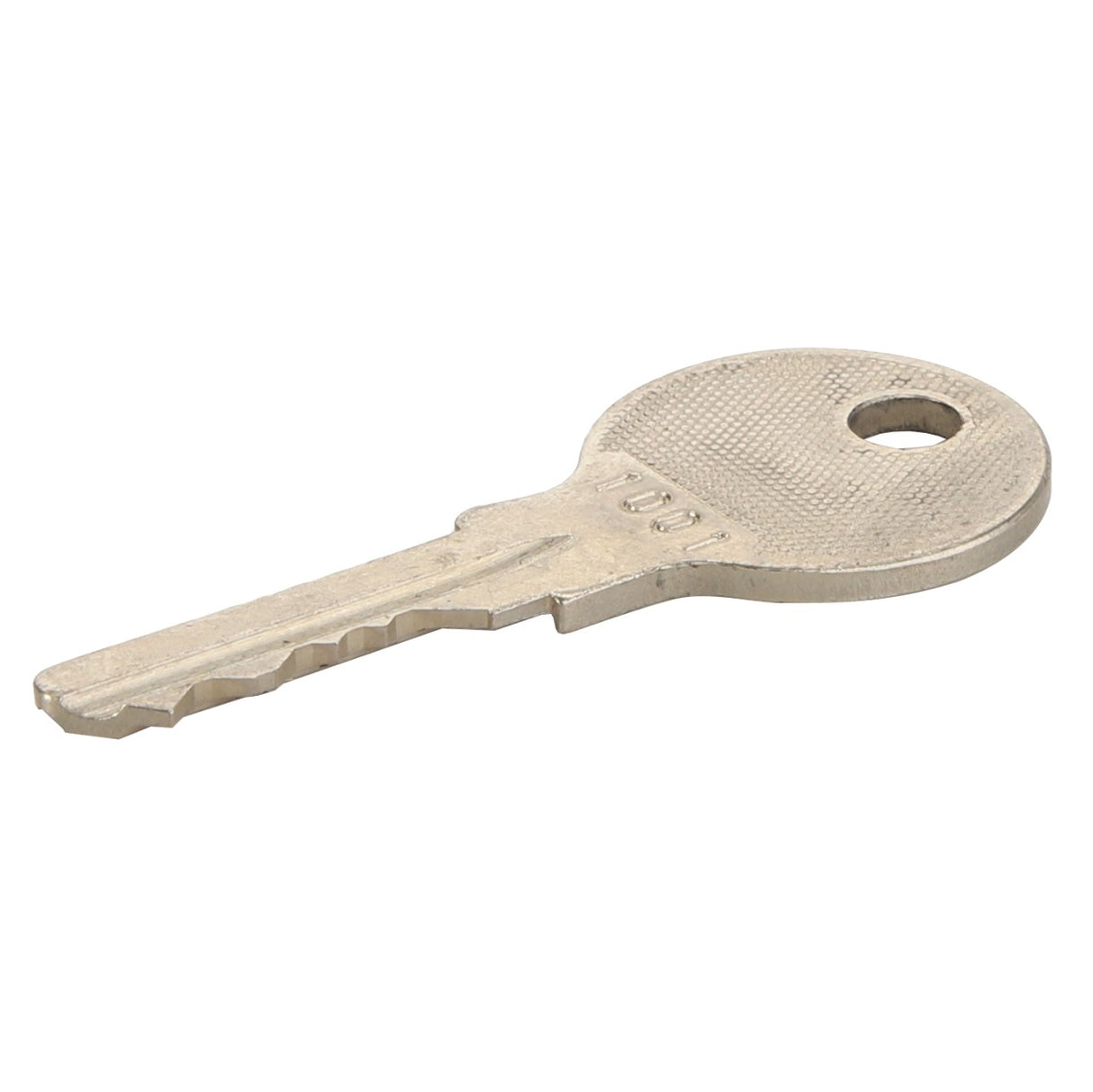 A single AGCO key - D43419102 with a round head and a small hole near the top lies flat on a white surface. There is no current product description information available for this item.