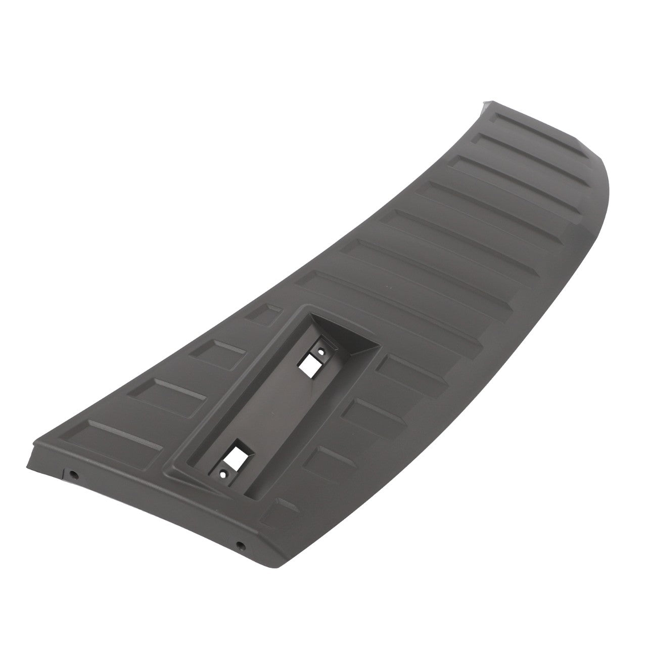 A black plastic mudguard cover with a textured surface and mounting holes, perfect for Valtra and Massey Ferguson vehicles: AGCO Mudguard Cover - 737812600072.