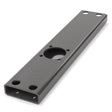 The AGCO | Needle Support, Baler - Acw7599940 is a metallic rectangular bracket featuring four holes and a central circular cutout, painted in matte gray. This component is designed for mounting or structural support purposes to ensure peak efficiency and maximum uptime. It's ideal for those seeking the genuine AGCO Parts quality.