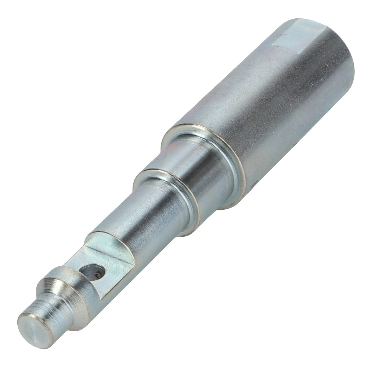 AGCO | BOLT - F816500072200: A cylindrical metal component from AGCO, featuring a machined cutout section and a threaded end. Please note, no additional product description information is available at this time.