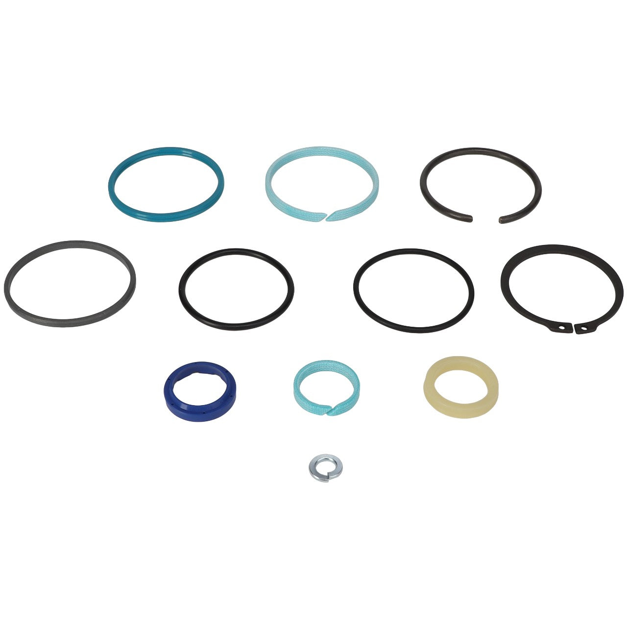 The AGCO Seal Kit - 3007156X1, featuring an array of rubber and metal O-rings and sealing washers in various sizes and colors, is displayed on a white background. No current product description available for this item.