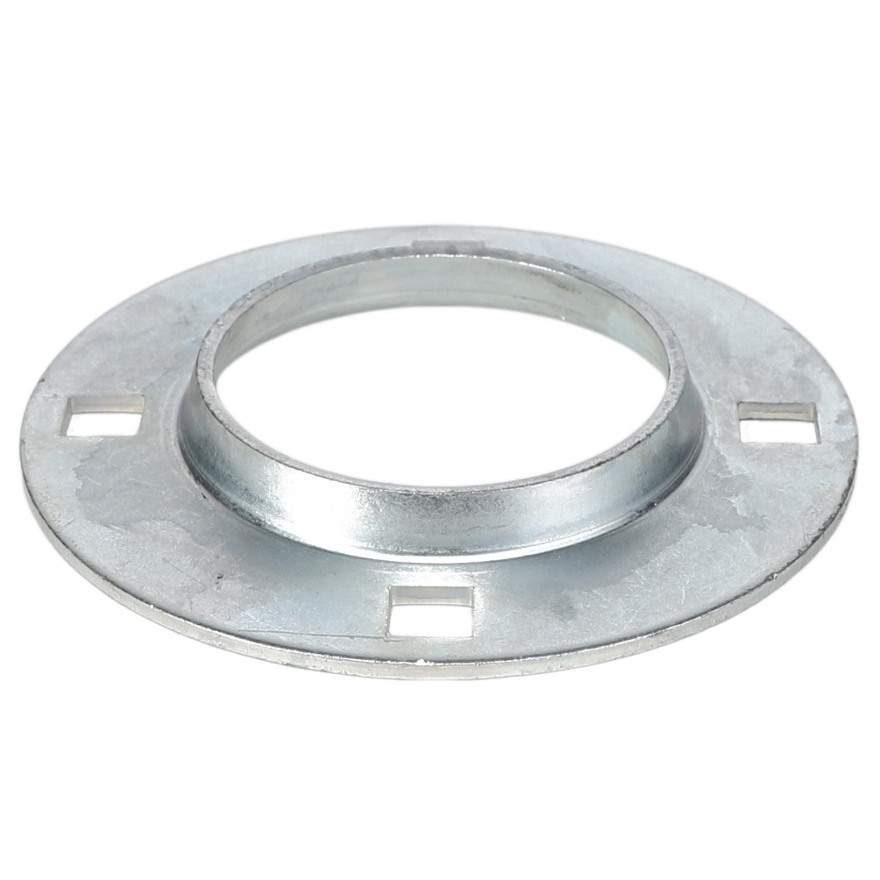 AGCO’s FLANGE - EP6578 is a metal flange with a circular opening and four square holes evenly spaced around the perimeter, making it ideal for agricultural applications.