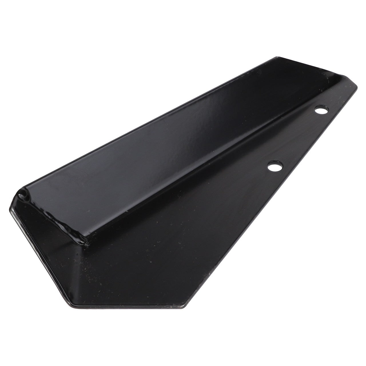 Product Description: The AGCO Shield - Acp0025180 is a black metal bracket featuring two holes, designed for mounting or support purposes.