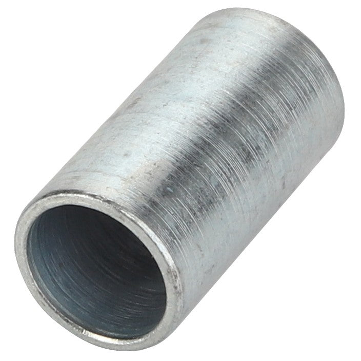 The AGCO | SPACER - AL5212247 by AGCO is a cylindrical metal pipe fitting featuring a hollow interior, commonly employed for joining or connecting tubes or pipes in various industrial or plumbing applications. The exterior surface appears slightly textured. No current product description information available.