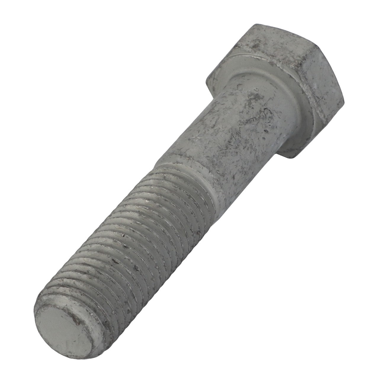 A close-up image of the AGCO Hexagonal Bolt - Acw0775370, featuring a threaded end and a hexagonal head, lying on a white background. No current product description needed as the visual details are clear and comprehensive.