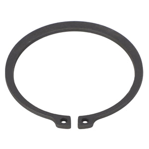 The AGCO RING - AL5016618 is a circular metal snap ring with open ends and two small holes near the tips, designed for retaining components on a shaft or housing.