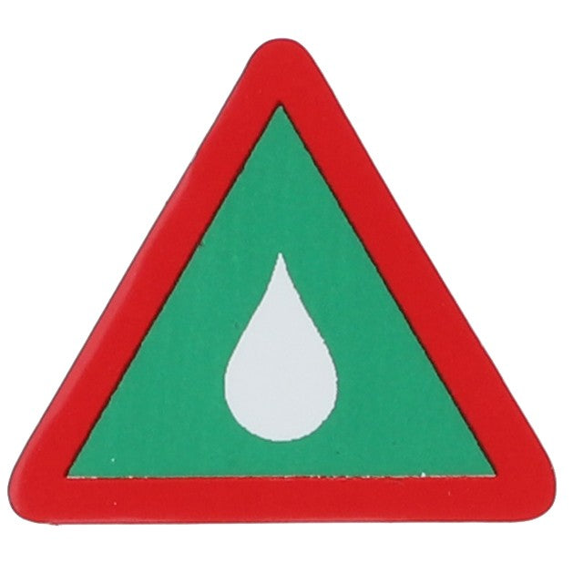 A triangular warning sign with a red border, a green background, and a white droplet symbol in the center. (Product Name: AGCO | Decal - Acw1847090 by AGCO). No current product description information available.