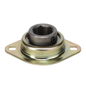 The AGCO Bearing - SN19308 by AGCO is a metal threaded insert with a hexagonal inner shape, mounted on a round base featuring two holes for secure attachment.