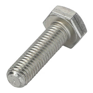 A close-up image of the AGCO HEXAGONAL HEAD BOLT - D40407000, featuring a silver metallic bolt with a hexagonal head and threaded body, positioned at a slight angle against a white background.