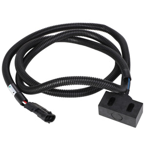 A sleek, black AGCO sensor assembly (AG727586) coiled cable with connectors on each end, featuring durable black plastic and metal components.