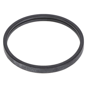 The AGCO Thermostat Seal - F530200050440 is a black, circular gasket with a flat surface, designed for sealing connections in plumbing or machinery.