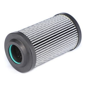 Presenting the Hydraulic Filter Cartridge - 528755D1 from AGCO, a cylindrical metal mesh air filter equipped with dark plastic caps on both ends and featuring a cylindrical hole through the center, designed to enhance equipment service life.