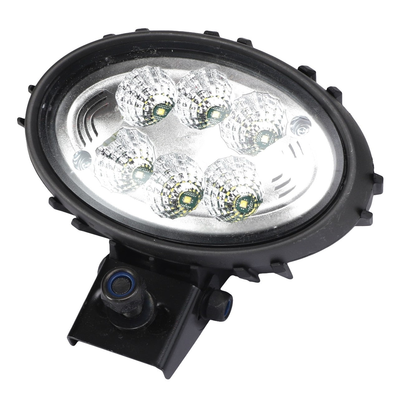 The AGCO | Worklight - Acw3760890 is an oval-shaped LED work light with a black casing, featuring six individual LED lights arranged in two rows of three, and mounted on a small adjustable bracket.