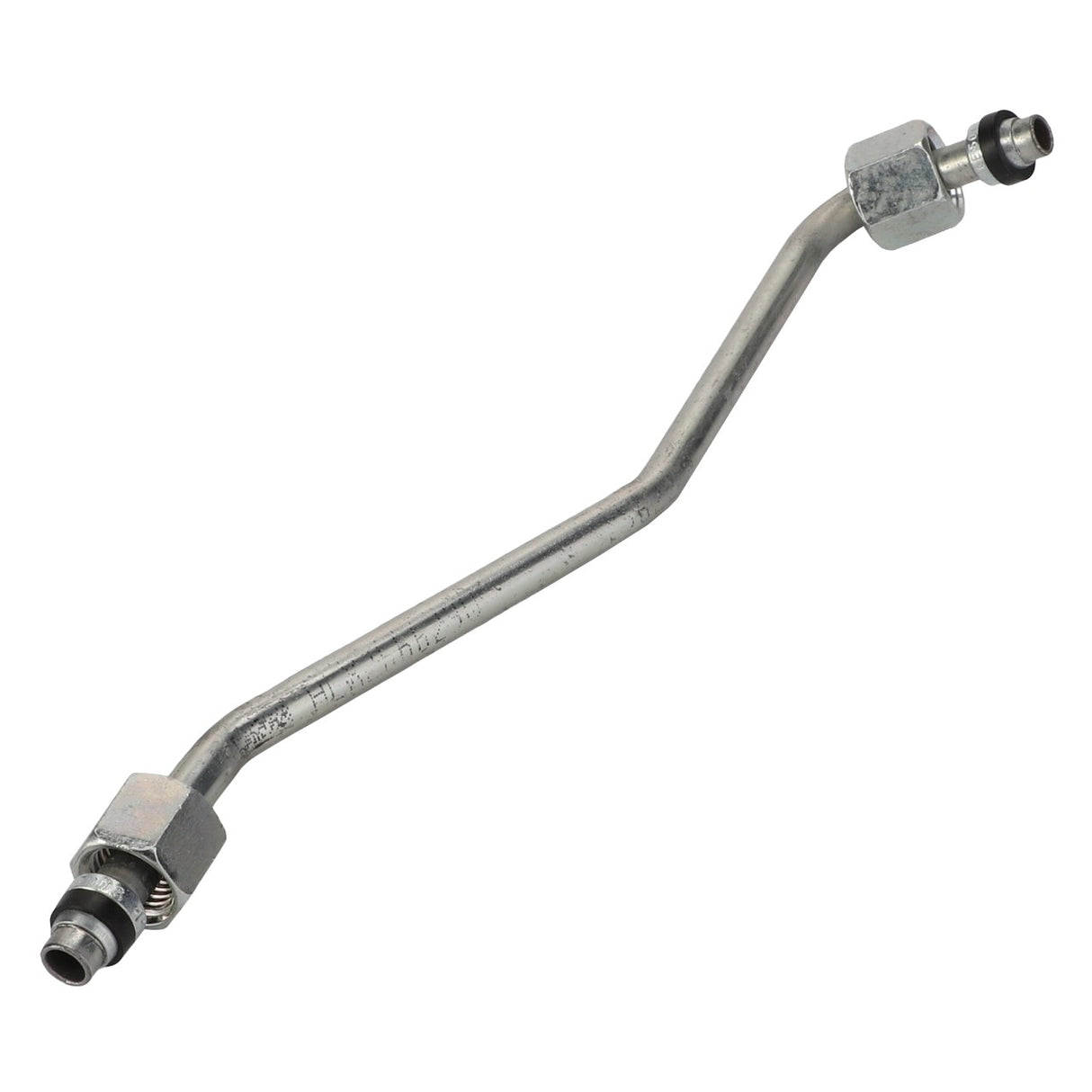 The AGCO Pipe (Acx2666290) is a metal pipe featuring angled bends and threaded fittings on both ends, commonly employed in automotive or mechanical systems.