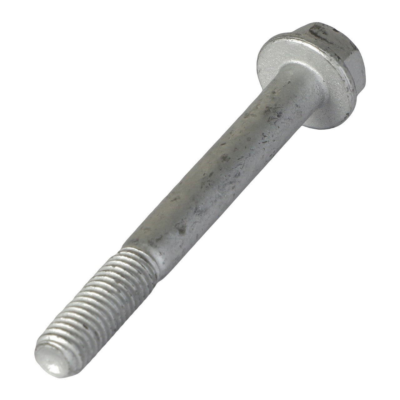 A close-up of an AGCO Hexagon Flange Bolt – Acw1058330, featuring a metallic finish with a threaded end and a hexagonal head. The bolt shows signs of slight usage with some visible wear. No current product description information is available for this item.