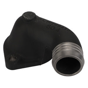 This product is the AGCO | Cover - Acw7494150, a black and silver metal pipe fitting component featuring an angled elbow and mounting holes. No current product description information is available for this item.