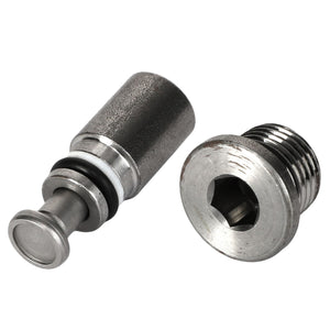 Two AGCO NON RETURN VALVE - AL10550067 components, featuring metallic hex socket set screws with one including an O-ring, are laid on a plain white background. Note that detailed product descriptions are currently unavailable.