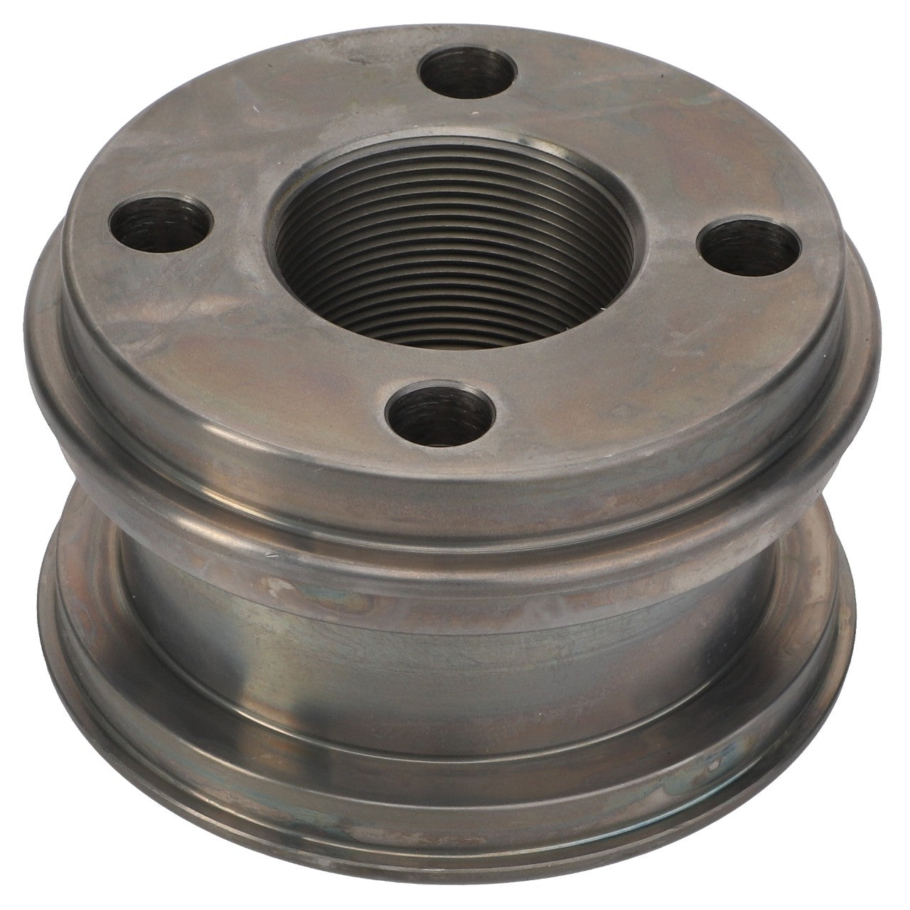 Sure, here's the revised sentence:

The AGCO Piston (Model: F931870051130) is a metal cylindrical component designed with an internal thread and four holes around its outer rim, likely intended for use in machinery or industrial equipment.